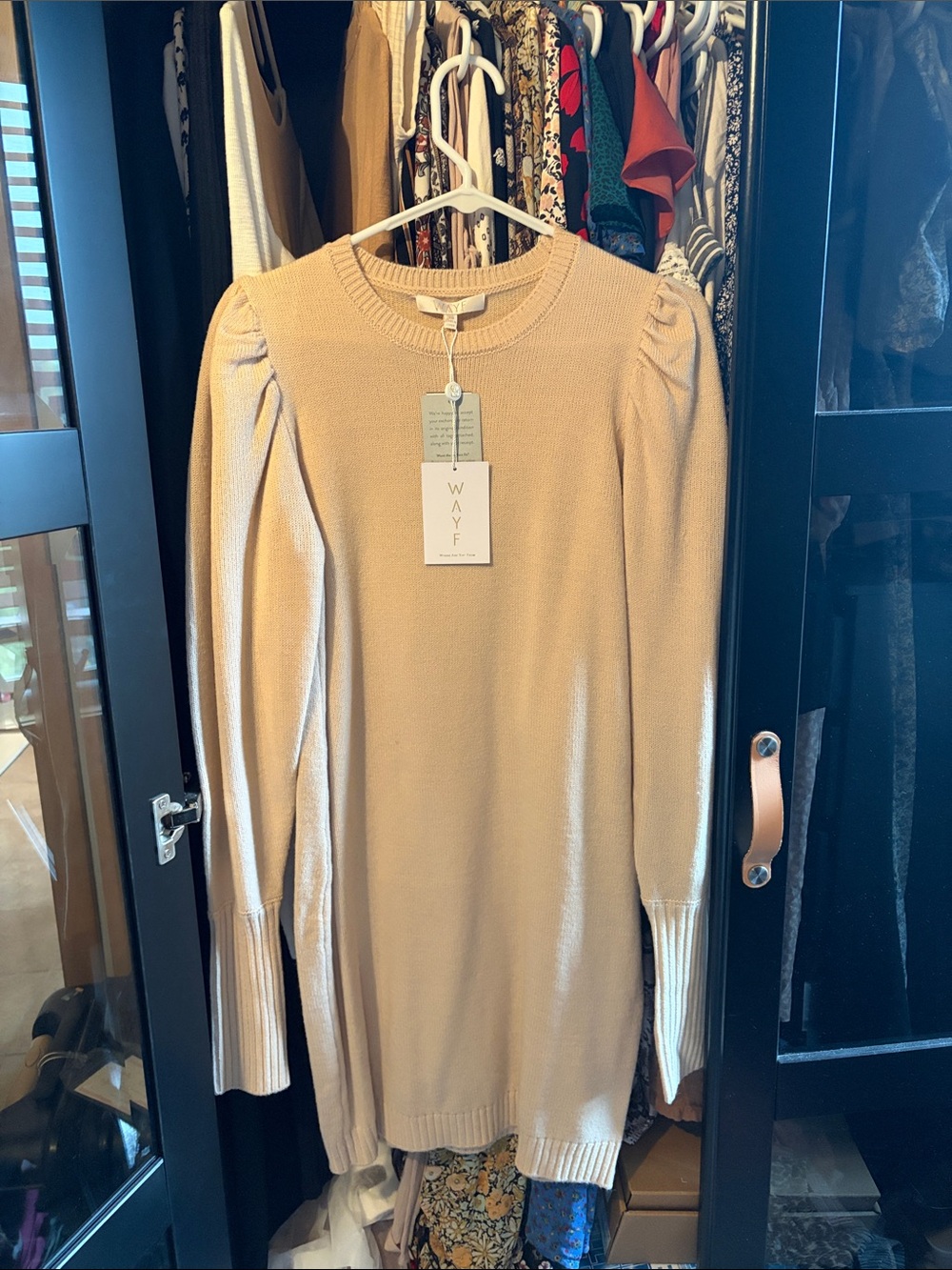 NWT WAYF Cream Puff-Sleeve Sweater Dress